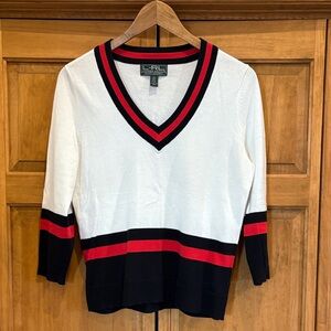 Ralph Lauren Active Women's V-Neck 100% Cotton Sweater - White, Black, Red